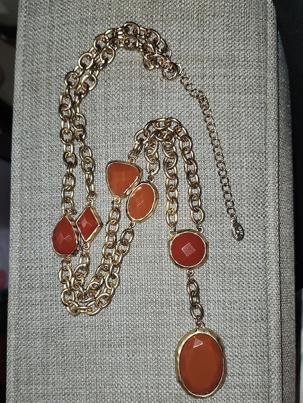 Robert Rose Gold-Tone Necklace with Coral Red and Orange Stones